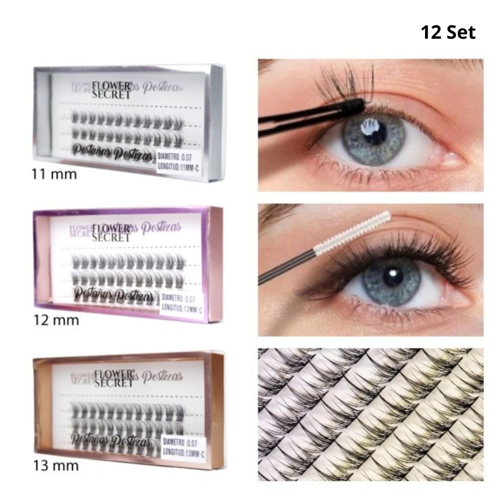 SET DE 12PCS DE PESTAÑAS POSTIZAS UNA POR UNA