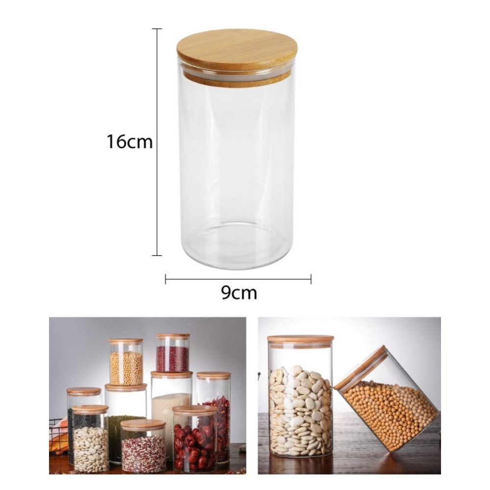 FRASCO DE VIDRIO CON TAPA DE MADERA 750ML