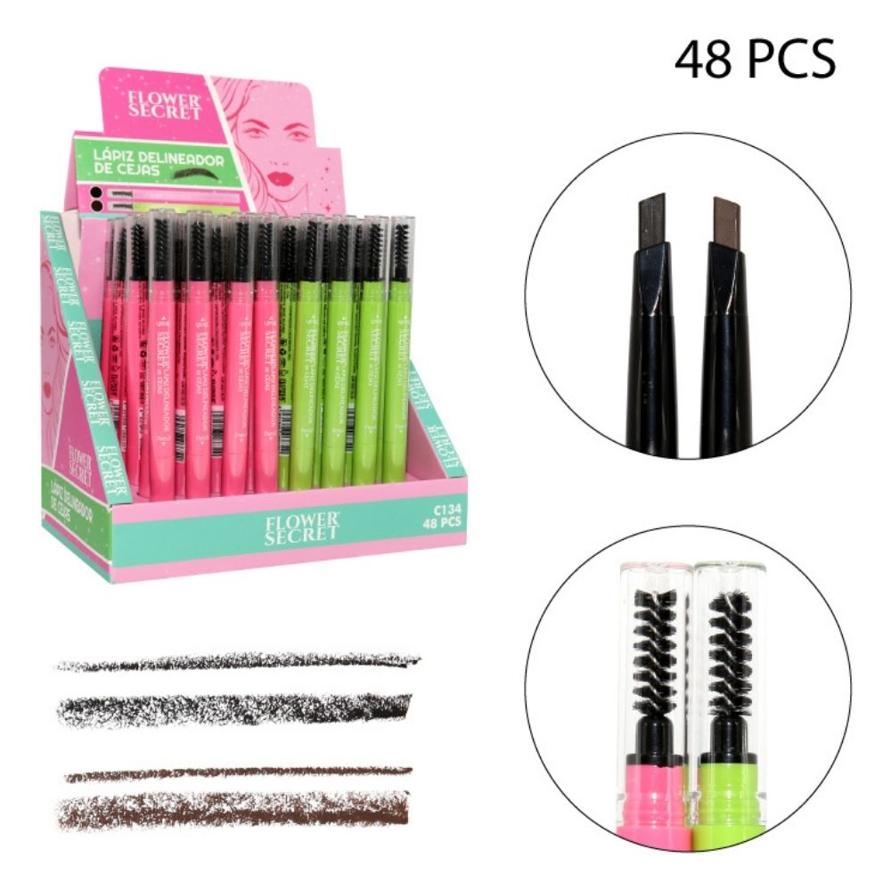 DELINEADOR RETRÁCTIL CON CEPILLO PARA CEJAS NEGRO- MARRON OSCURO 48PCS