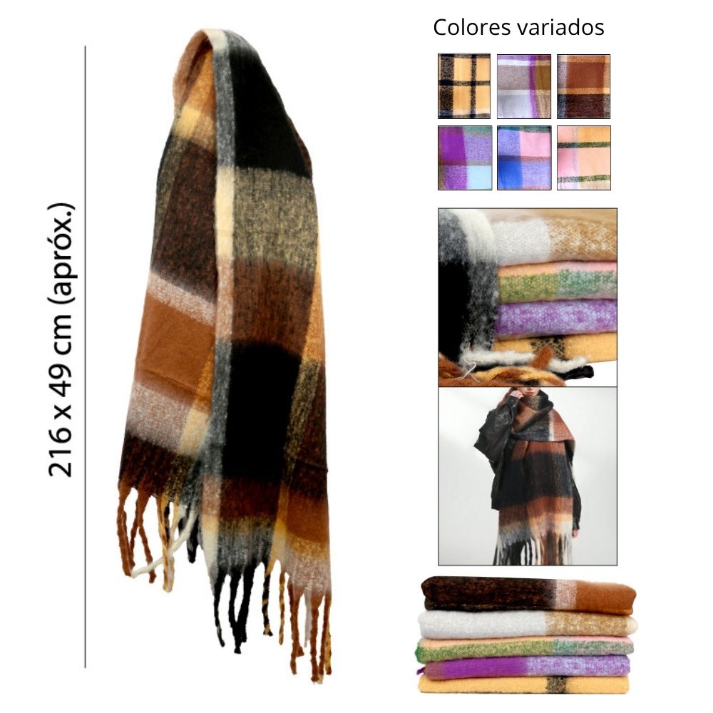 BUFANDA   DISEÑO A CUADROS 216X49CM
