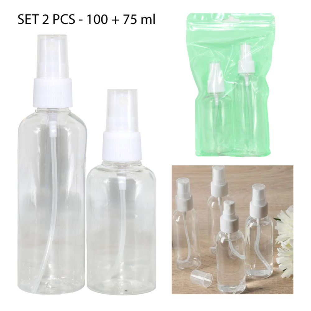 BOTELLA DE PLÁSTICO SPRAY RECARGABLE SET DE 2PCS 100ML + 75ML