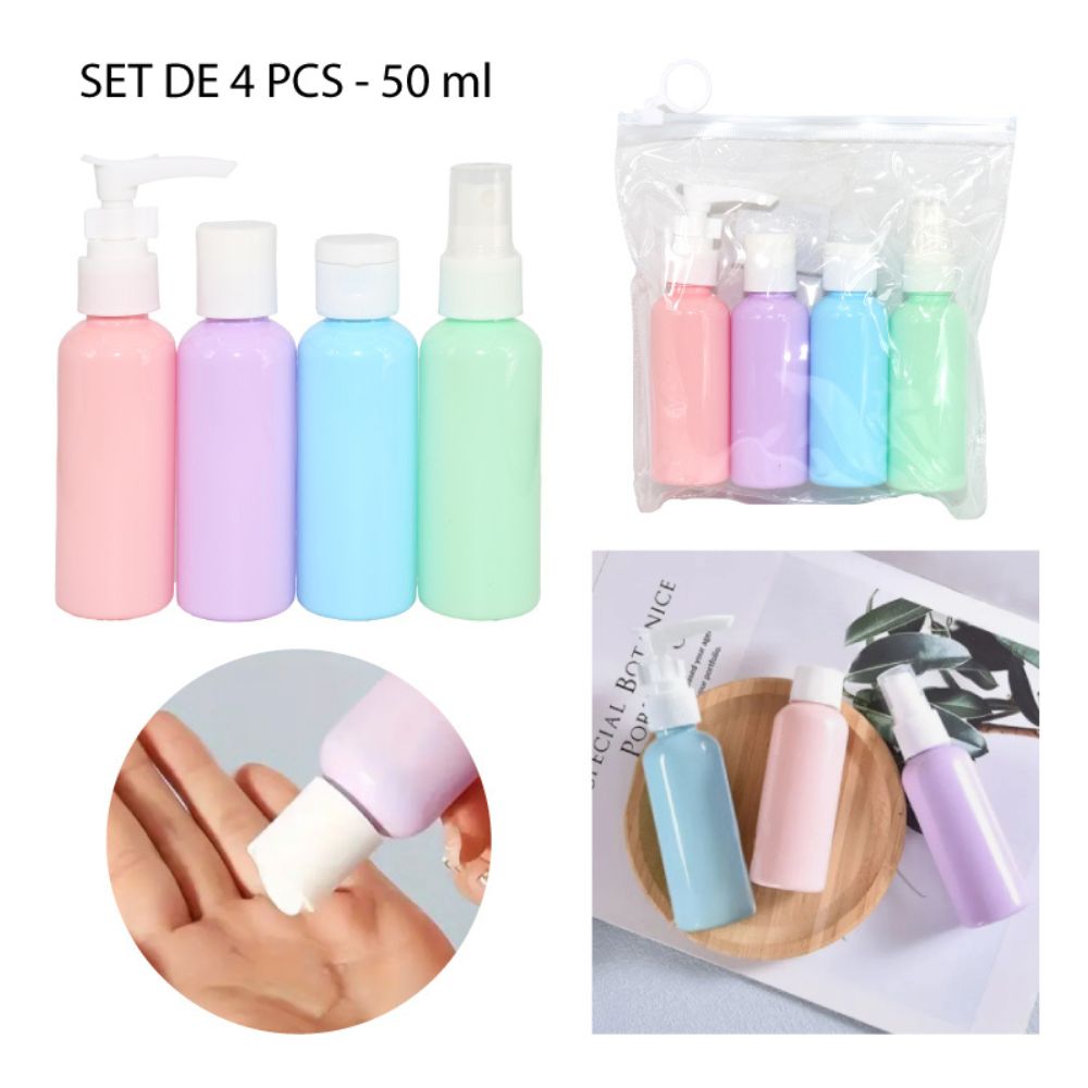 BOTELLA DE PLÁSTICO MULTIUSO DE COLORES SET DE 4PCS - 50ML