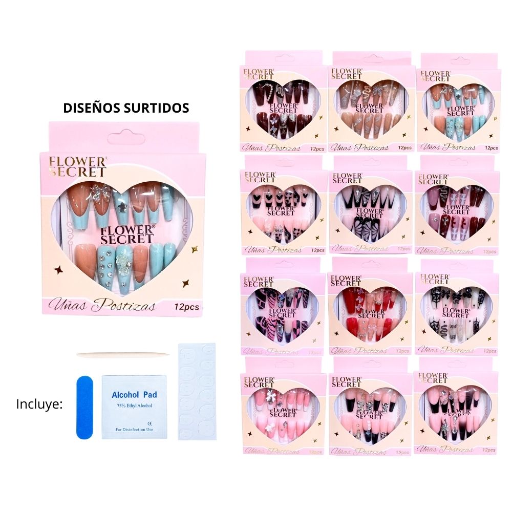 UÑAS POSTIZAS DISEÑO CON DECORACION 24PCS