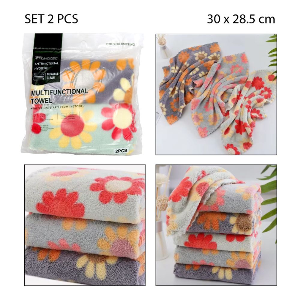 TOALLA DE MICROFIBRA MULTIUSO CON DISEÑO SET DE 2PCS -30X28.5CM