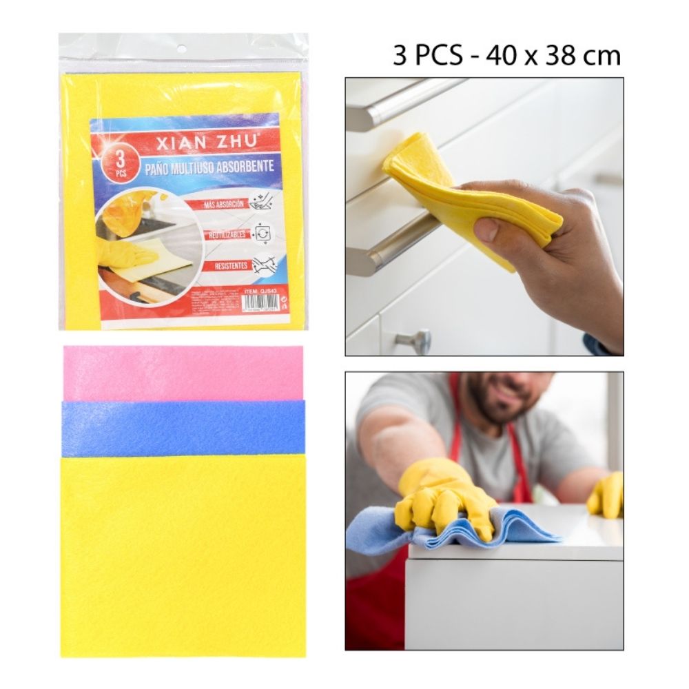 PAÑOS MULTIUSO ABSORBENTES set de 3pcs - 40x38cm