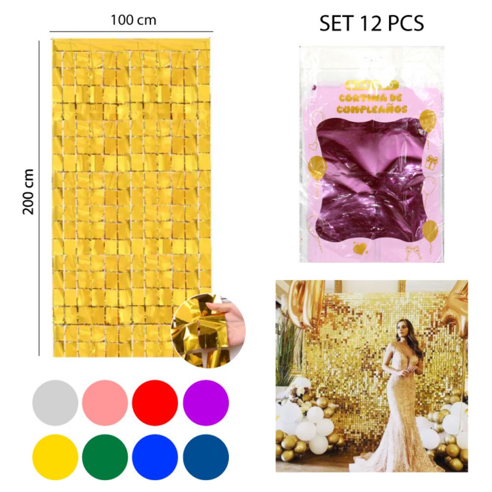 CORTINA METALIZADA DE CUADROS GRANDES 200X100CM