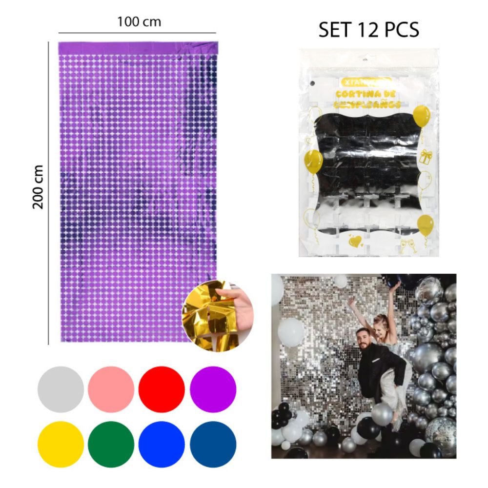 CORTINA METALIZADA DE CUADROS PEQUEÑOS 200X100CM