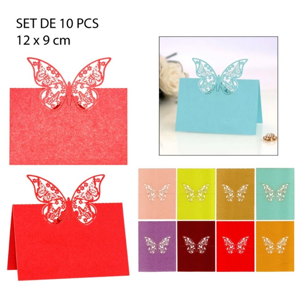 TARJETAS DECORATIVAS PARA MESA DISEÑO MARIPOSA 10PCS- 12X9CM