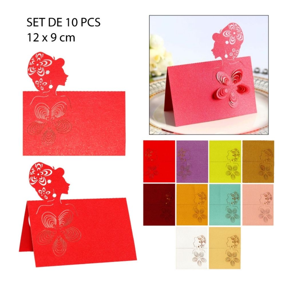 TARJETAS DECORATIVAS PARA MESA - DAMA FLOREADA 12X9CM