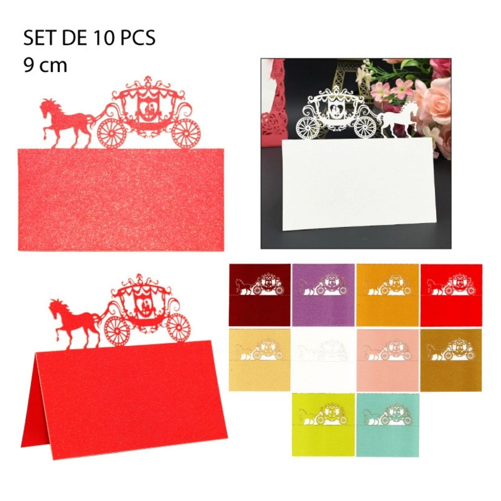 TARJETAS DECORATIVAS PARA MESA - DISEÑO CARRUAJE 12X9CM
