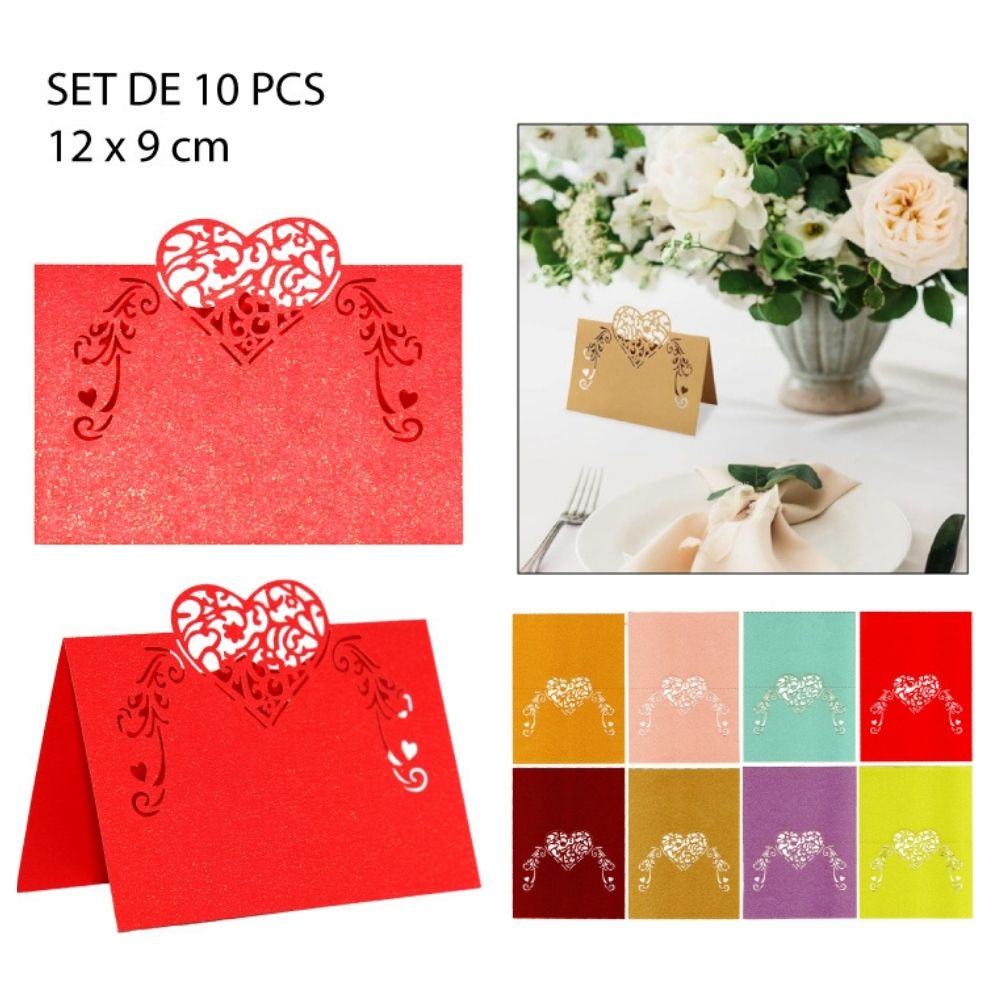 TARJETAS DECORATIVAS PARA MESA - DISEÑO CORAZON 12X9CM