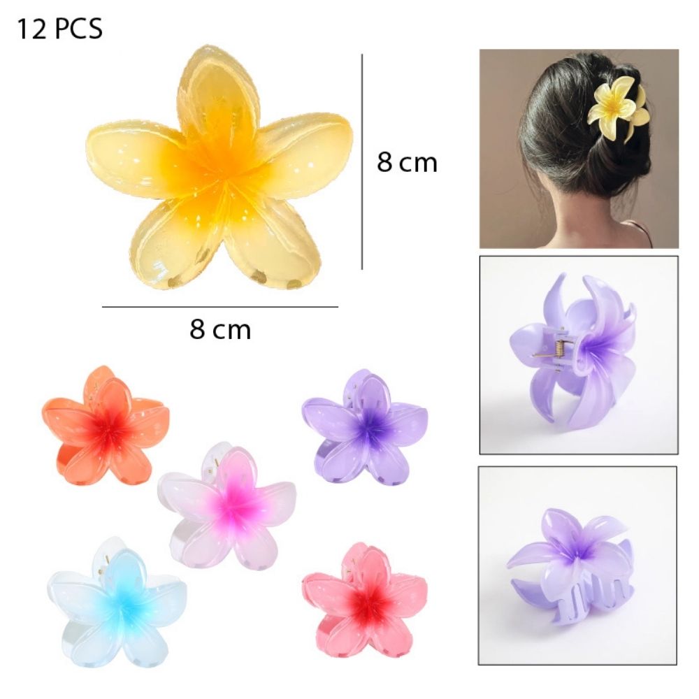 GANCHO PARA EL CABELLO CON DISEÑO DE FLOR TROPICAL 12pcs - 8x8cm