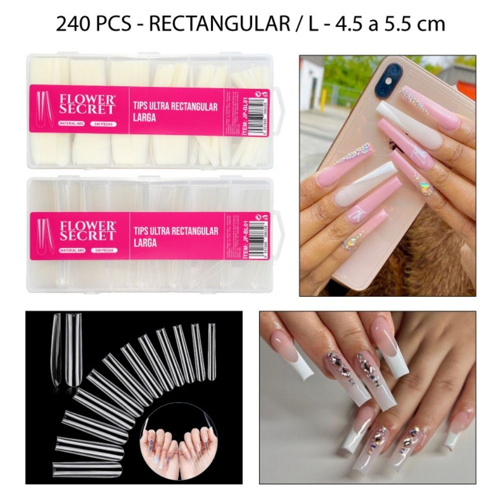 UÑAS POSTIZAS TIPS RECTANGULAR ULTRAS LARGAS 5.5cm