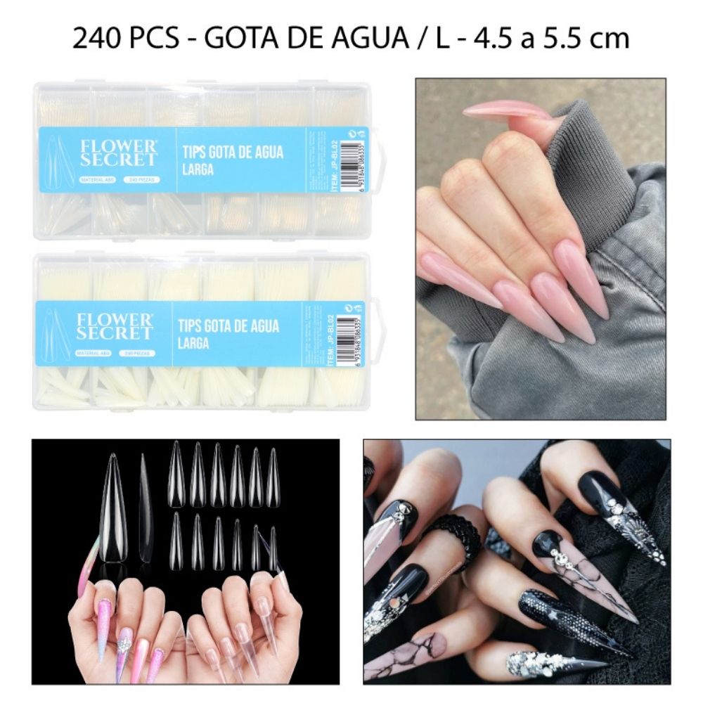 UÑAS POSTIZAS TIPS GOTA DE AGUA LARGA 5.5cm