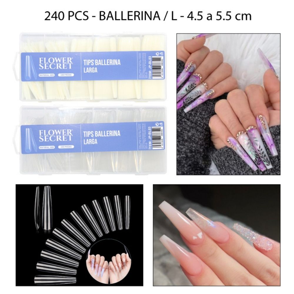 UÑAS POSTIZAS TIPS BALLERINA LARGA 5.5cm