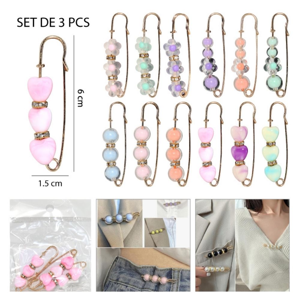 GANCHO DORADO SUJETADOR PARA ROPA CON DISEÑOS Set de 3pcs - 6x1.5cm