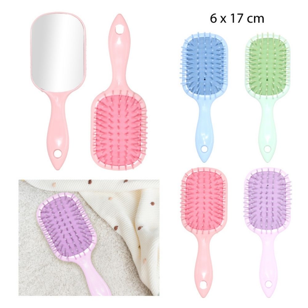 CEPILLO RECTANGULAR PARA EL CABELLO CON ESPEJO 6x17cm