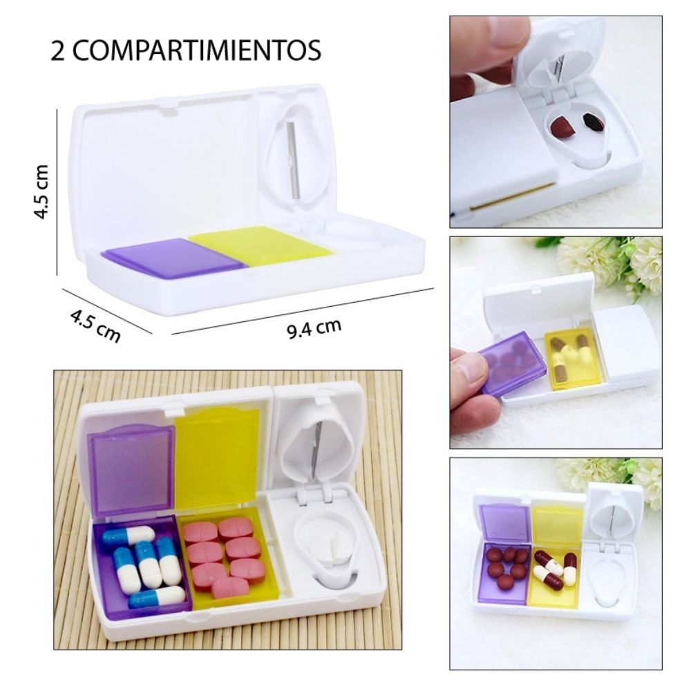 PASTILLERO DE 2 COMPARTIMIENTOS MAS CORTADOR 4.5X9.4CM