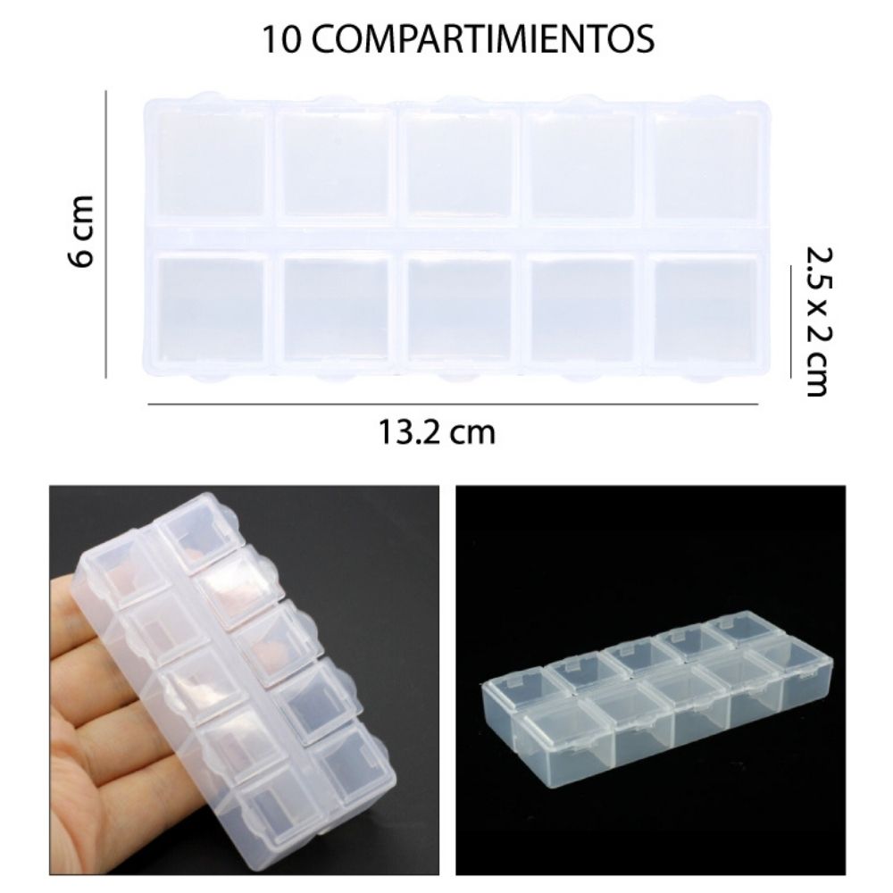 PASTILLERO DE PLÁSTICO DE 10 COMPARTIMIENTOS 6X13.2CM