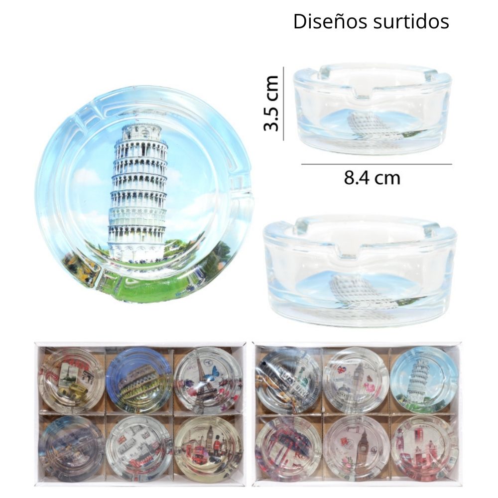 CENICEROS DE CRISTAL DISEÑO VARIADOS SET DE 6 - 3.5X8.4CM