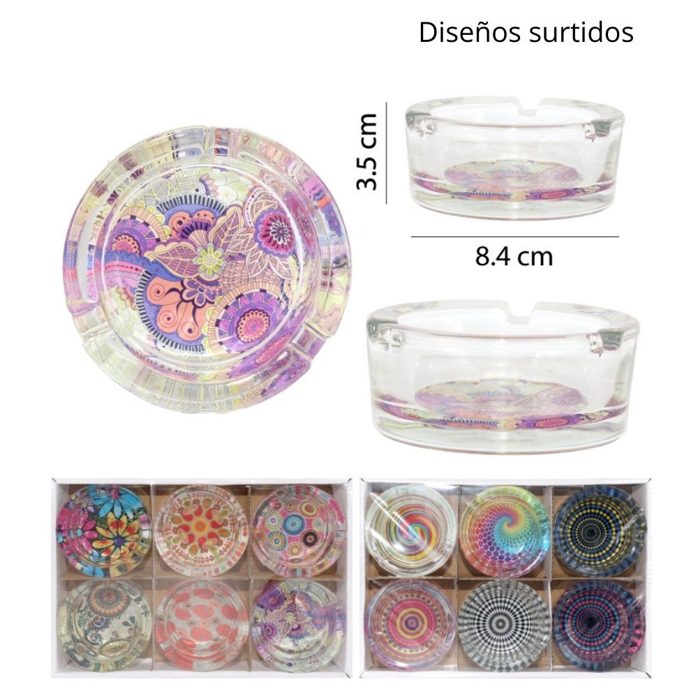 CENICEROS DE CRISTAL DISEÑO VARIADOS SET DE 6 - 3.5X8.4CM