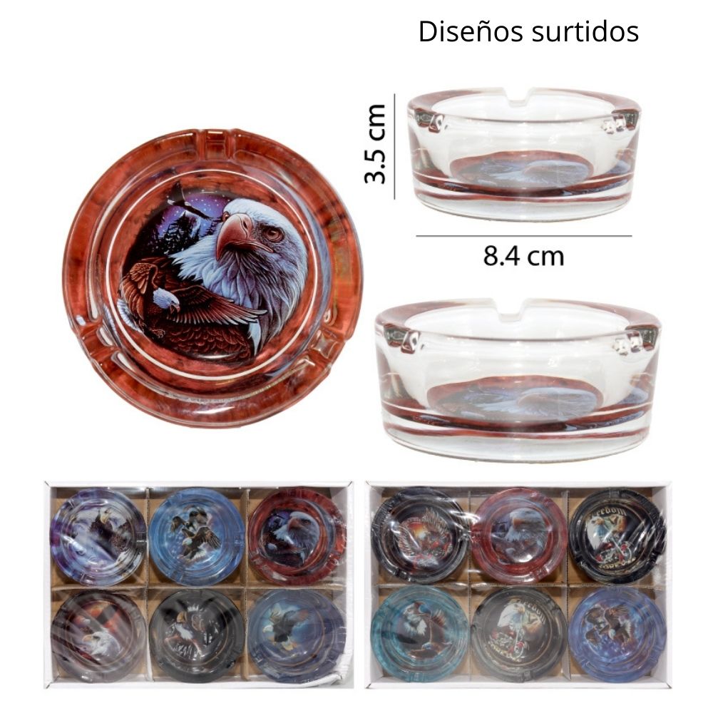 CENICEROS DE CRISTAL DISEÑO VARIADOS SET DE 6 - 3.5X8.4CM