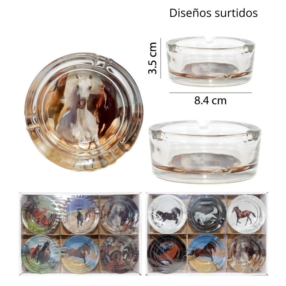 CENICEROS DE CRISTAL DISEÑO VARIADOS SET DE 6 - 3.5X8.4CM