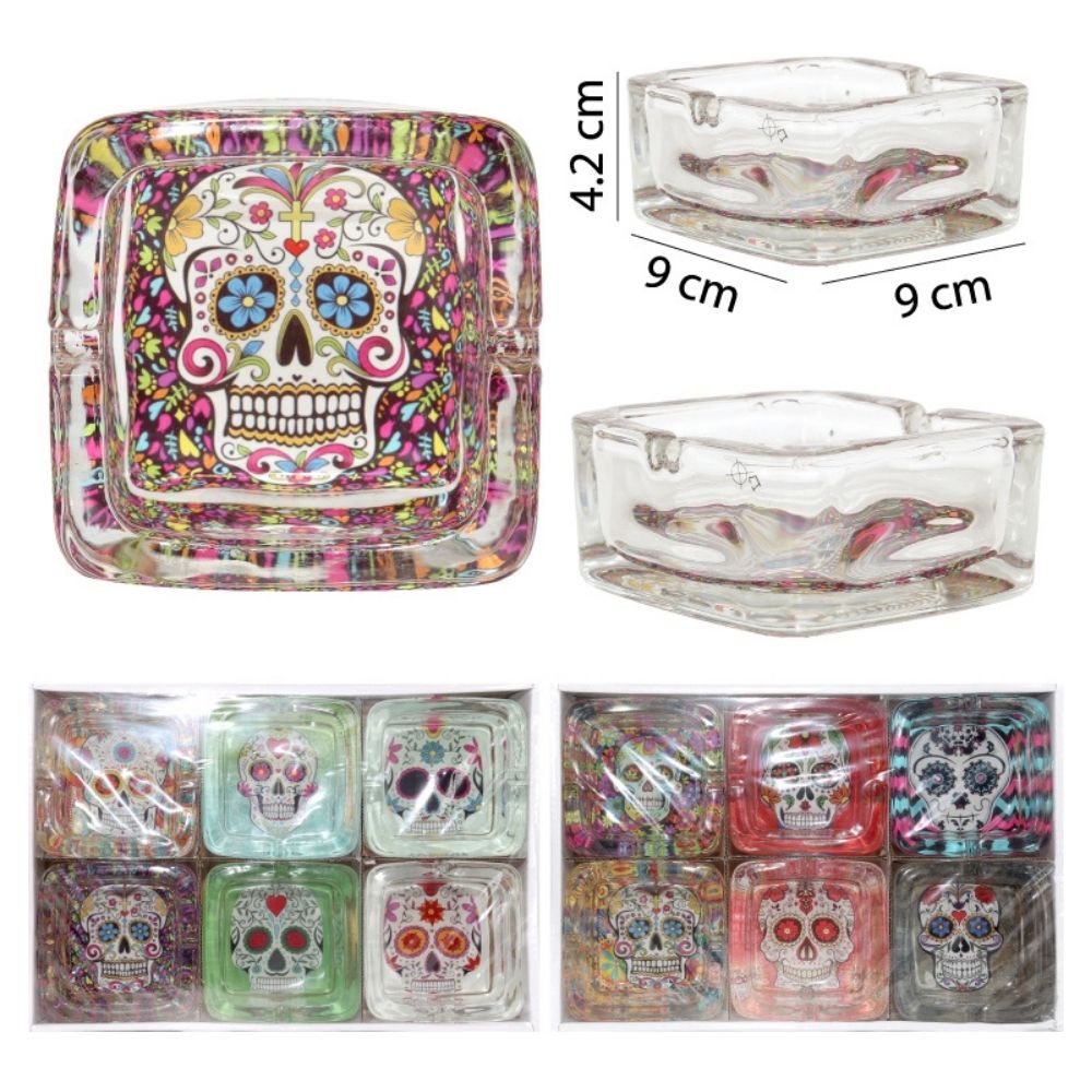 CENICEROS DE CRISTAL DISEÑO VARIADOS SET DE 6 - 4.2X9X9CM