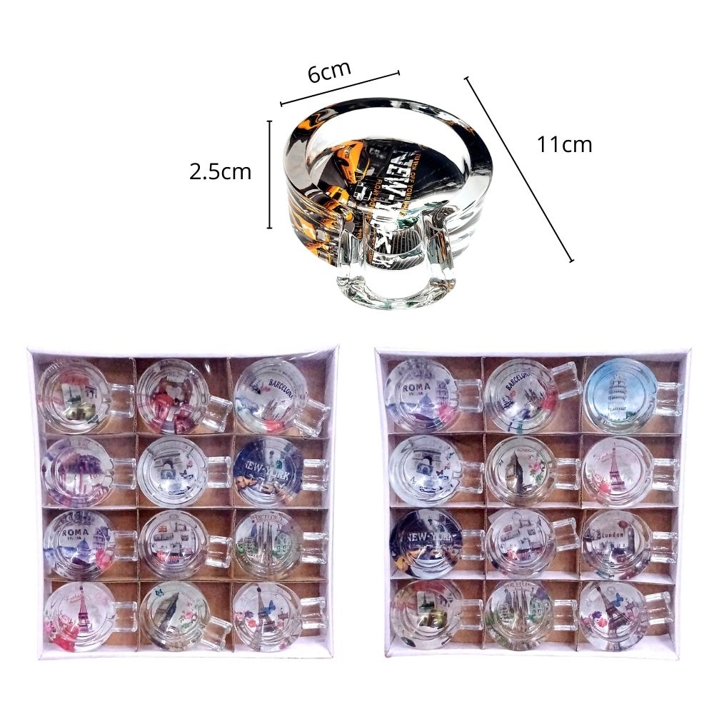 CENICEROS DE CRISTAL DISEÑO VARIODO SET DE 12pcs - 11x6x2.5cm