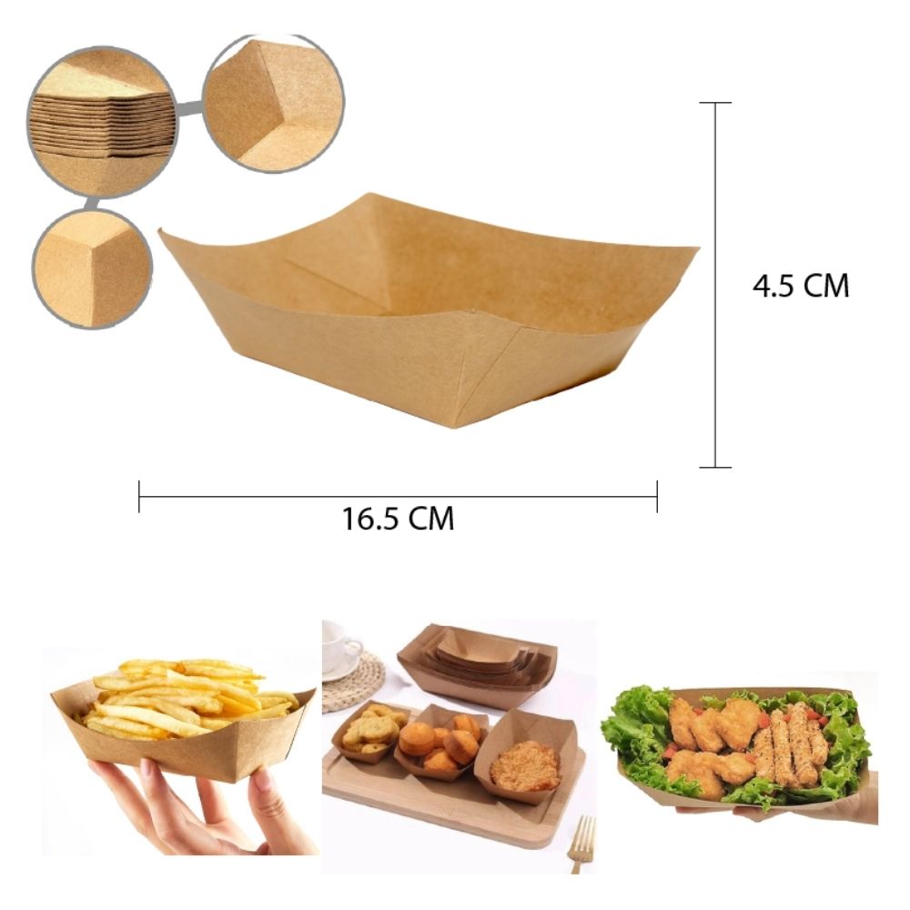PLATO DE PAPEL KRAFT PARA SNACKS 20PCS - 16.5X4.5CM