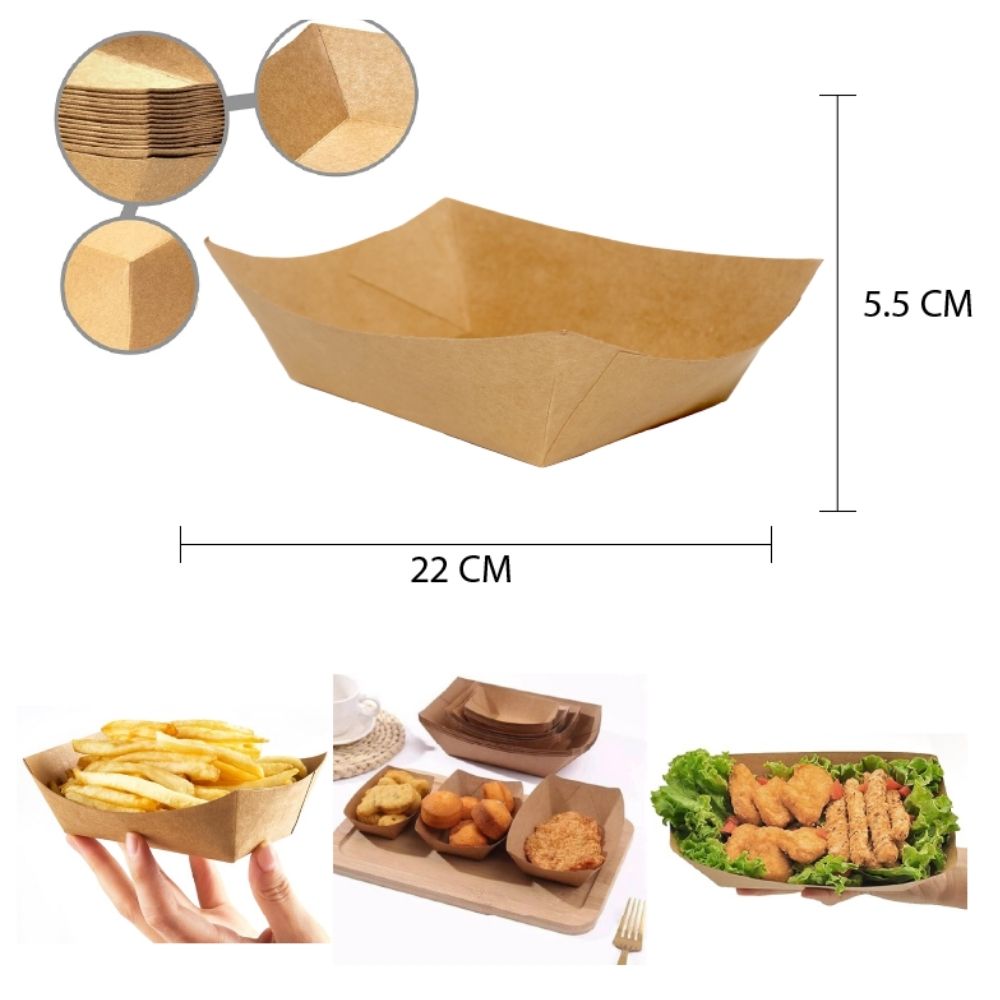 PLATO DE PAPEL KRAFT PARA SNACKS 20PCS - 22X5.5CM