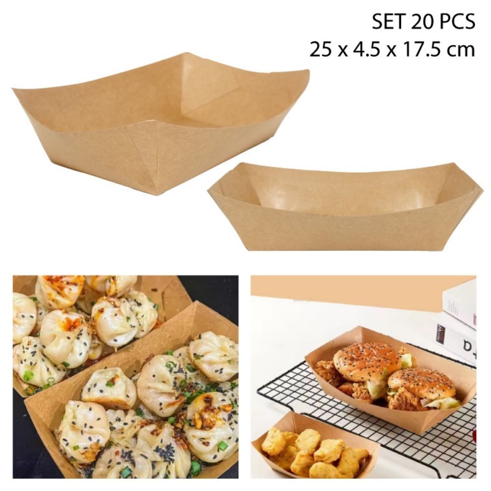 PLATO DE PAPEL KRAFT PARA SNACKS 20PCS - 25X4.5X17.5CM