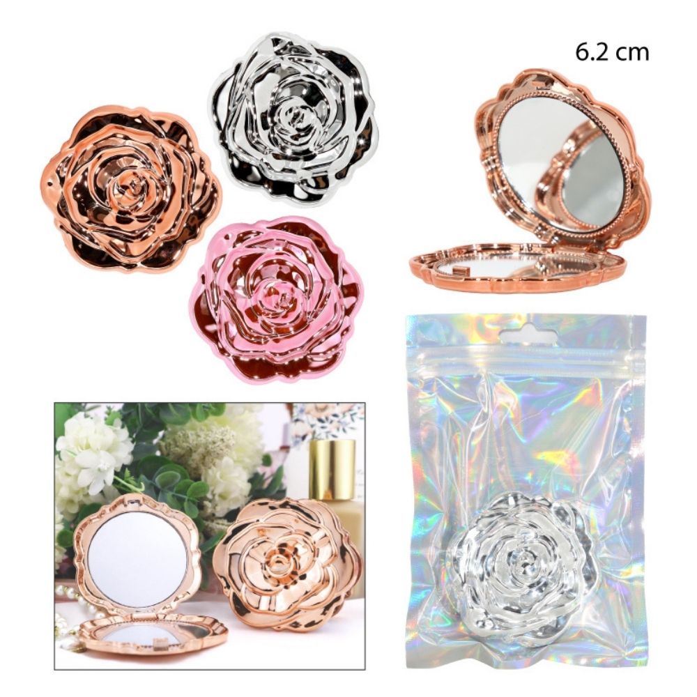 ESPEJO DE BOLSILLO CON DISEÑO DE ROSA 6.2CM