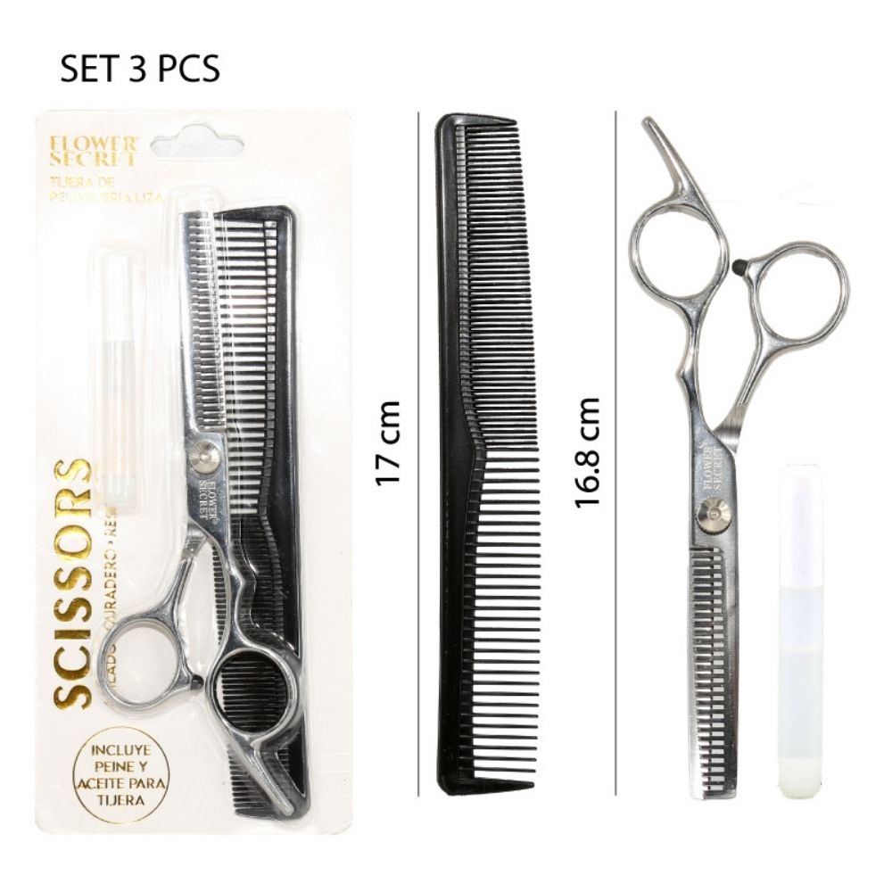 TIJERA Y PEINE PARA ENTRESACAR CABELLO SET DE 3PCS