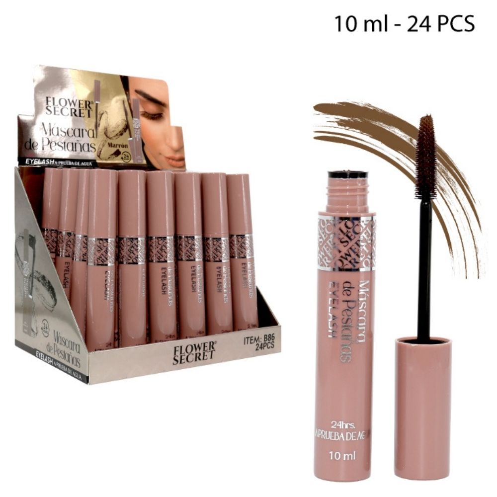 MASCARA DE PESTAÑAS WATERPROOF 24HRS, MARRÓN 10ML