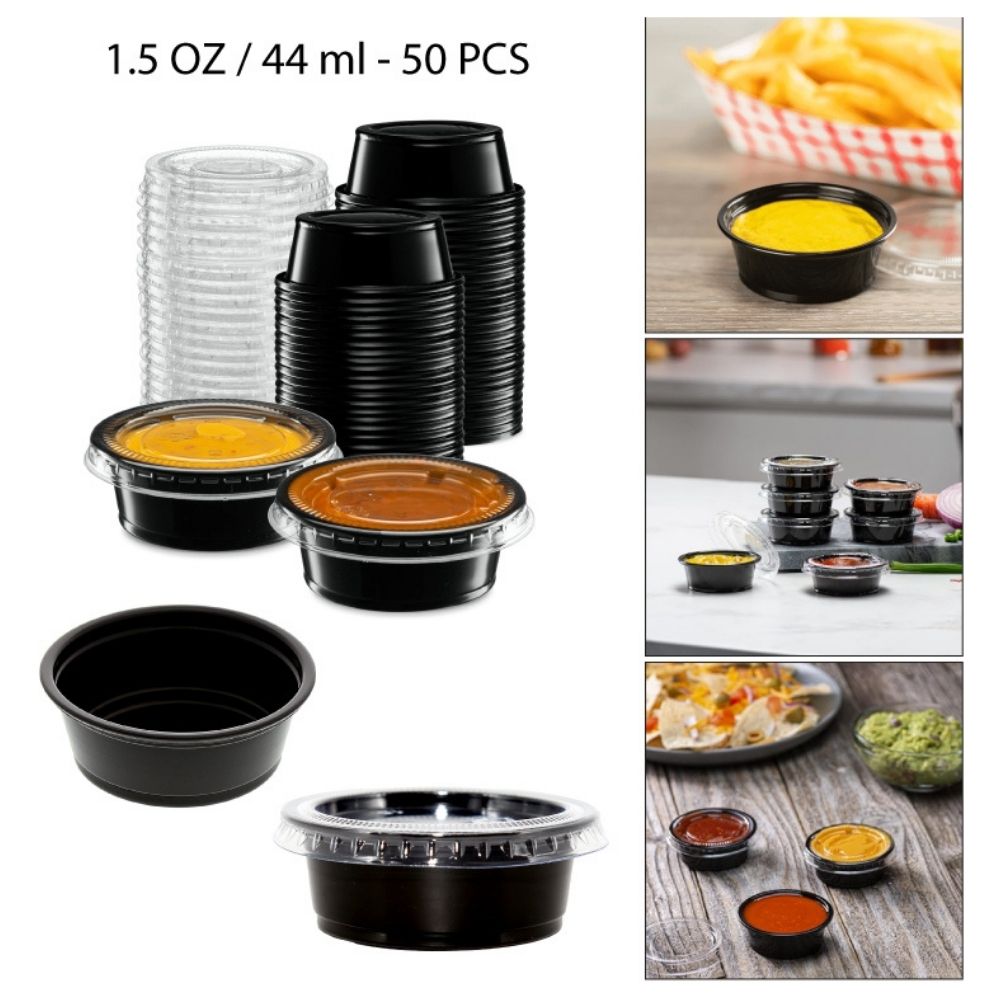 VASOS PLÁSTICOS NEGROS CON TAPA TRANSPARENTE 1.5 oz