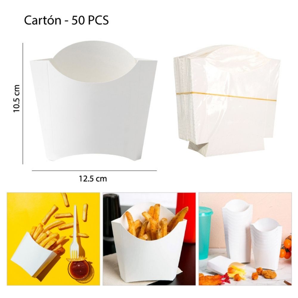 CAJAS PARA PAPAS FRITAS Y SNACKS 10.5x12.5cm