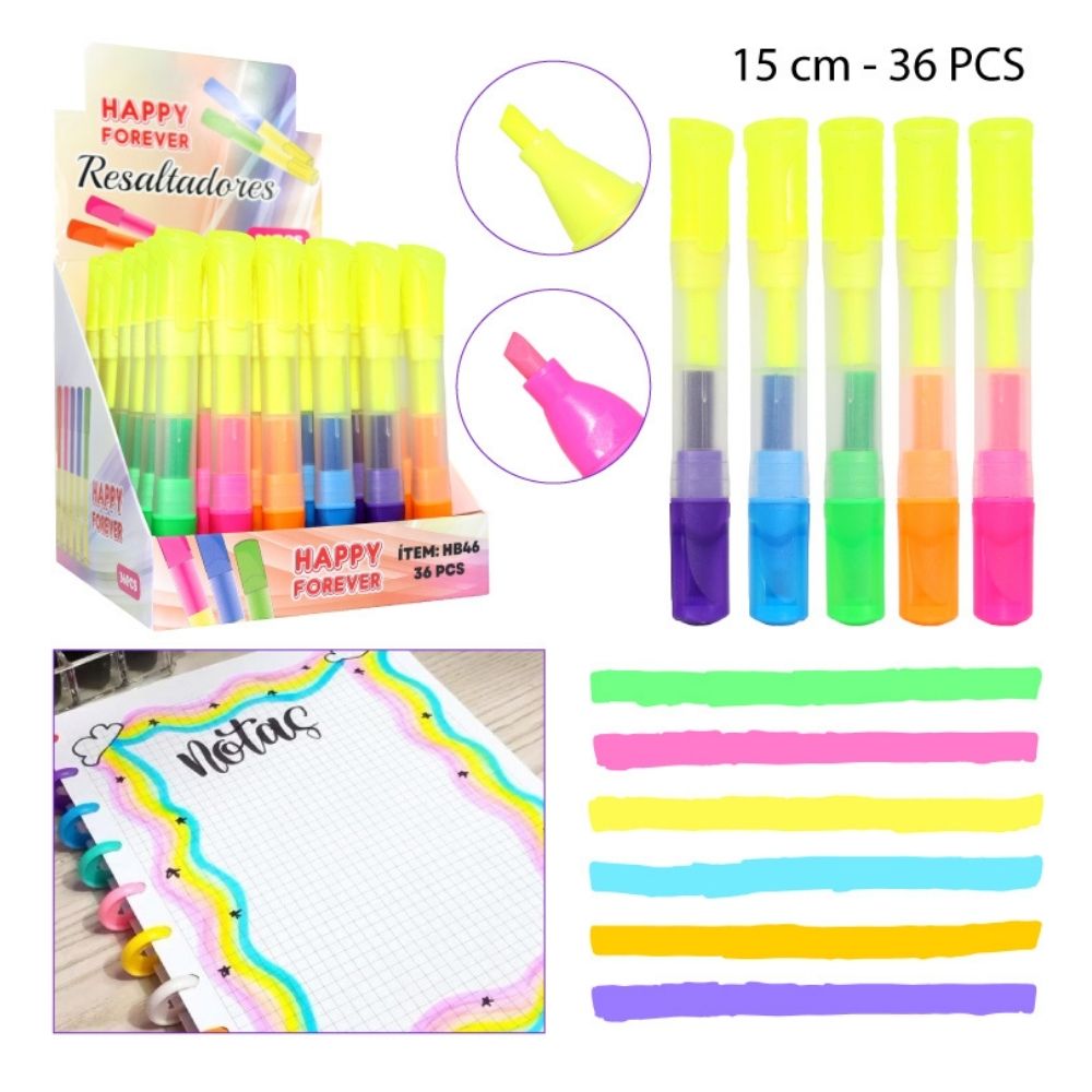 RESALTADORES FLUORESCENTES DOBLE PUNTA 36PCS