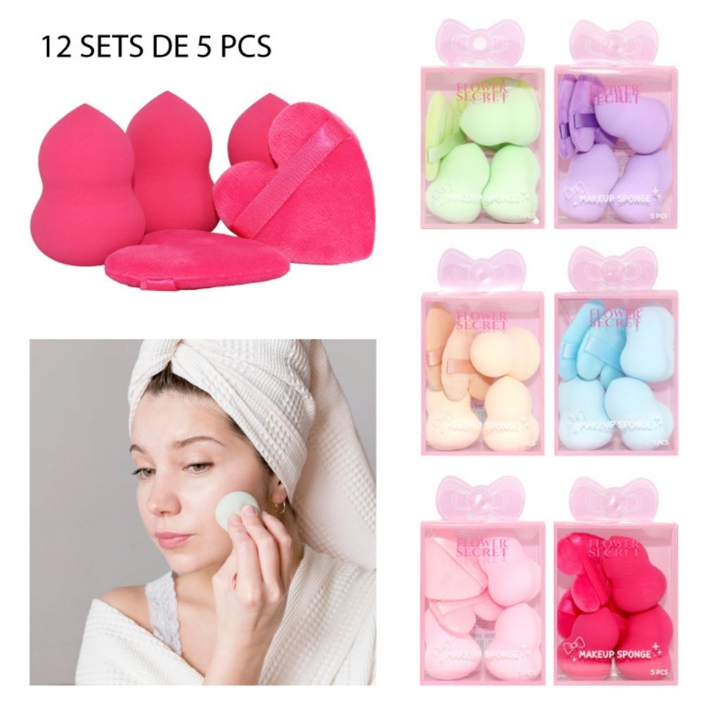 ESPONJAS “BEAUTY BLENDER” Y ESPONJAS “PUFF” SET DE 5PCS