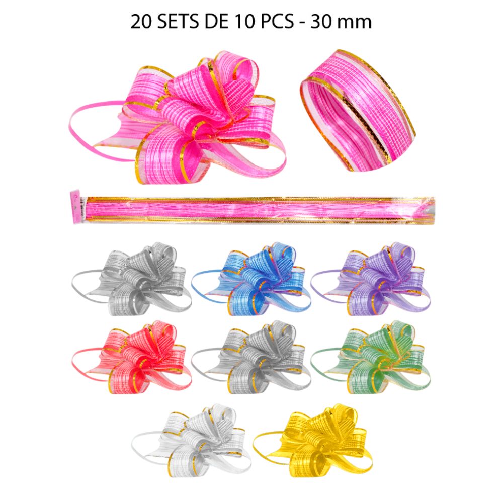 CINTAS PARA REGALO CON BORDE DORADO 20set de 10pcs - 30mm