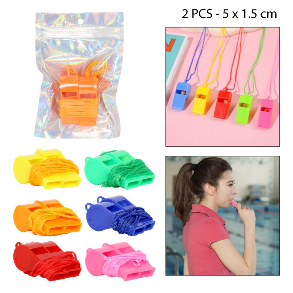 SILBATO DE PLÁSTICO DE COLORES SET DE 2PCS - 5X1.5CM