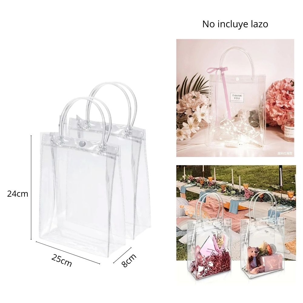 BOLSA TRANSPARANTE DE PVC PARA REGALO 24x25x8cm