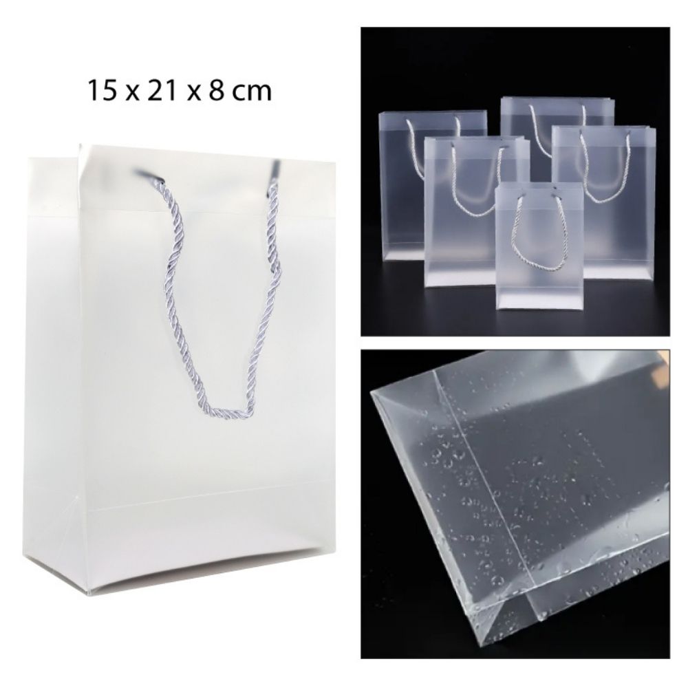 BOLSA DE REGALO TRANSPARENTE DE PVC 15X21X8CM
