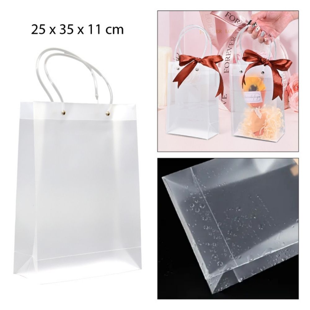 BOLSA DE REGALO TRANSPARENTE DE PVC 25X35X11CM