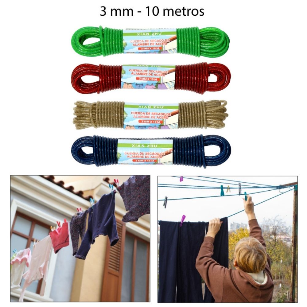 CUERDA DE ACERO PARA TENDEDERO 3 MM X 10 MTS