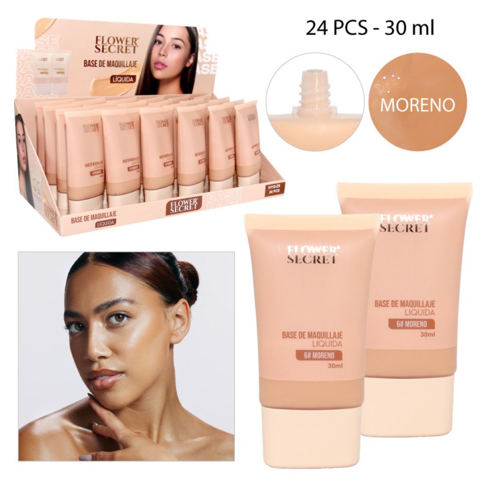 BASE DE MAQUILLAJE LÍQUIDA TONO 6# MORENO 30ML
