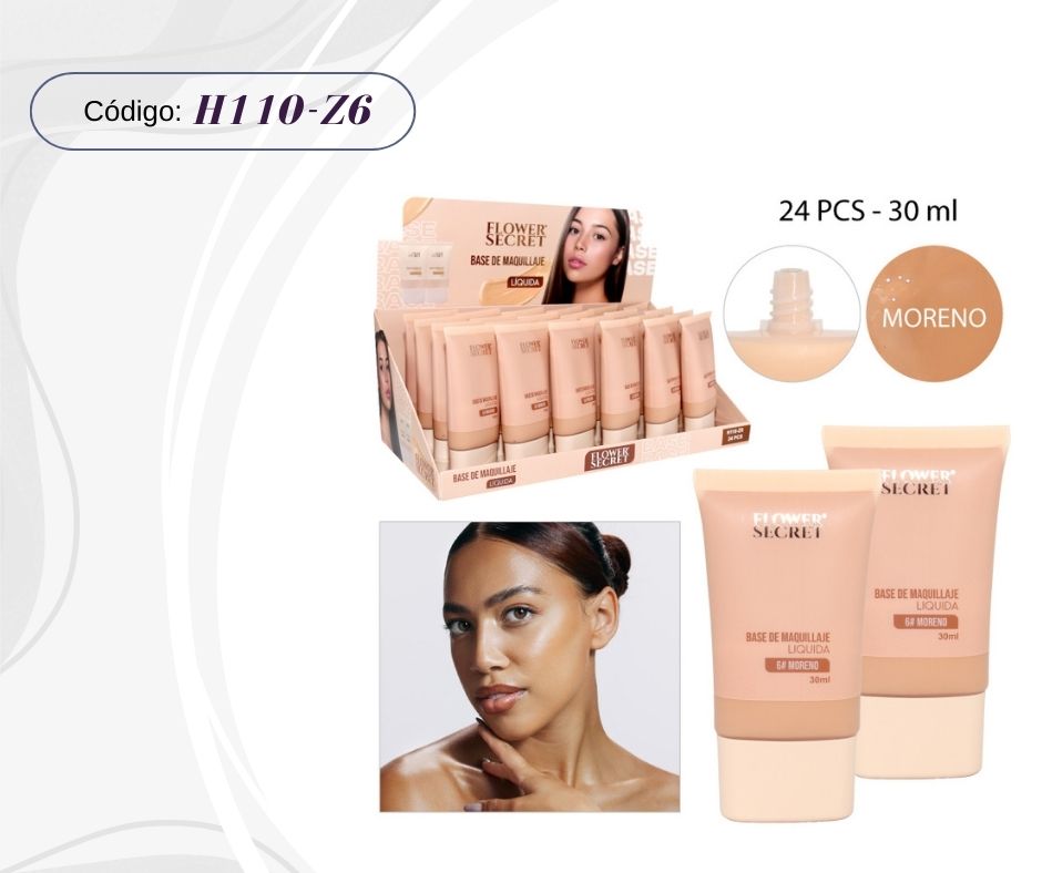 BASE DE MAQUILLAJE LÍQUIDA TONO 6# MORENO 30ML