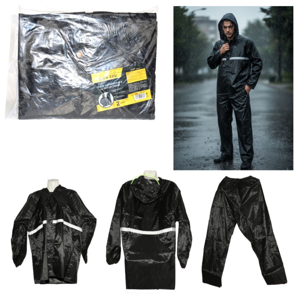 TRAJE IMPERMEABLE CON TIRA REFLECTANTE 2PCS