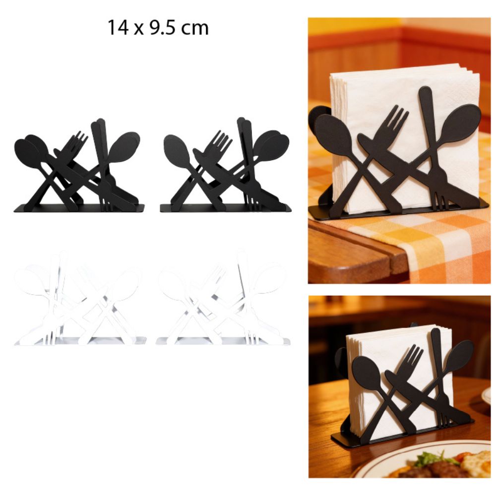 PORTA SERVILLETAS METÁLICO “CUBIERTOS” 14X9.5CM