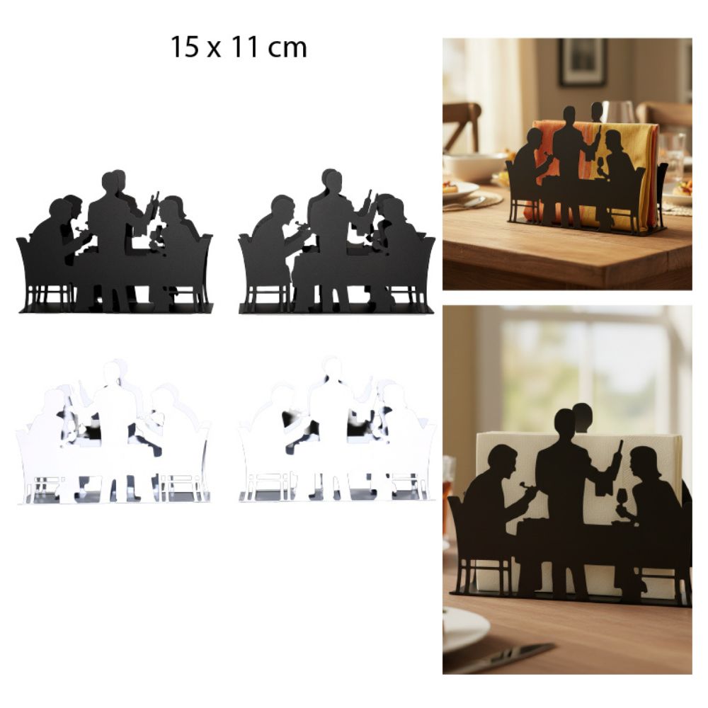 PORTA SERVILLETAS METÁLICO - “PERSONAS CENANDO” 15X11CM